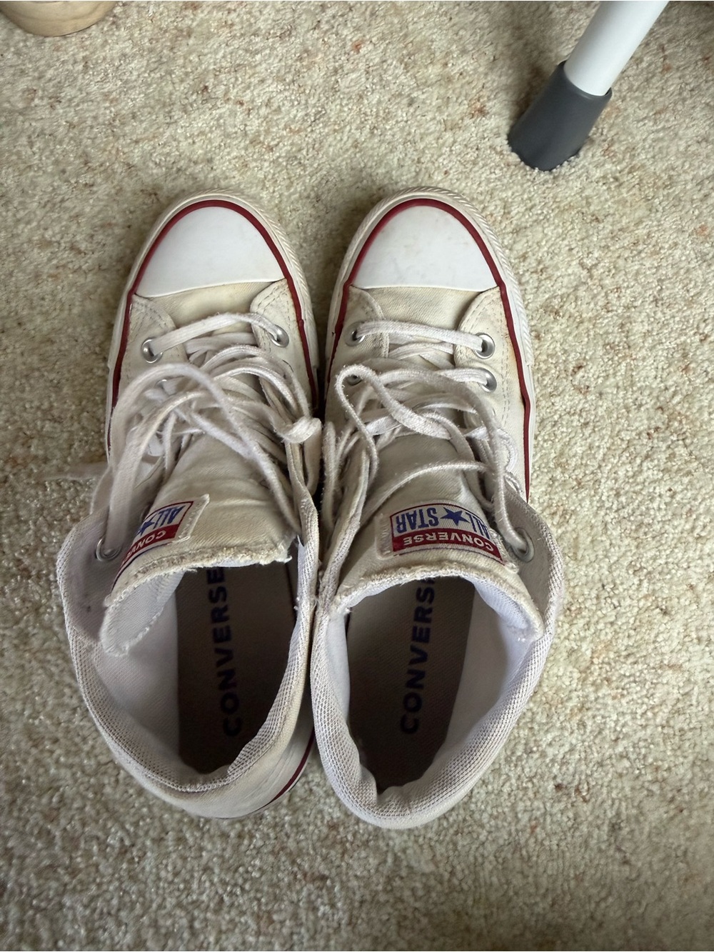 Converse All Star Mid-Top Sneakers in White with Red Stripe - Picture 2 of 4